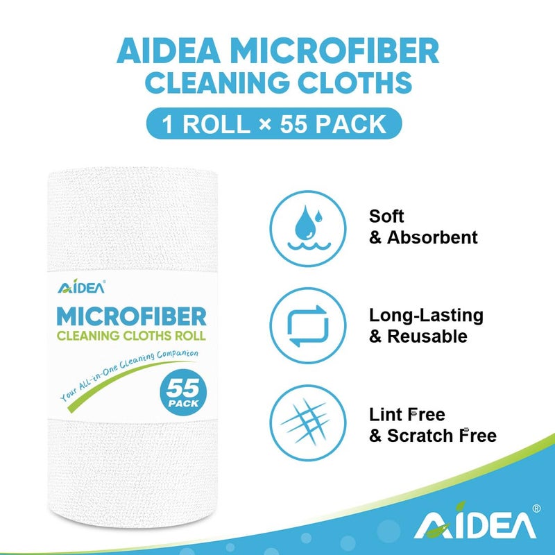 أيديا منديل تنظيف أبيض من الألياف الدقيقة من أيديا، لفة واحدة 55 ورقة، مناشف للسيارات، مناشف ورقية قابلة للتمزيق، قطع قماش بيضاء للمنزل، قطع قماش تنظيف للسيارات، الميكانيكيين، ورش العمل، المنزل، 11 9 بوصة - Image 3